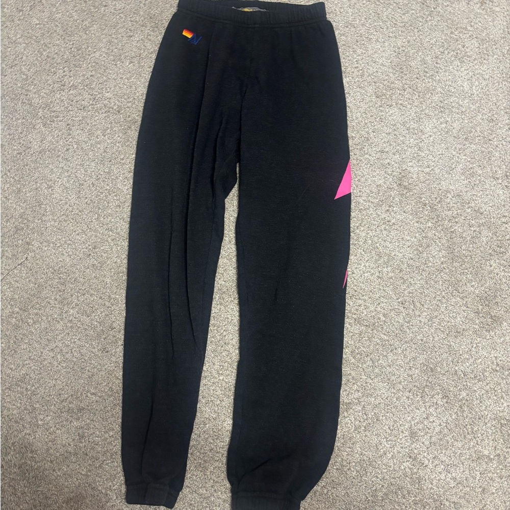 Aviator Nation Black Sweatpants with Pink Bolt